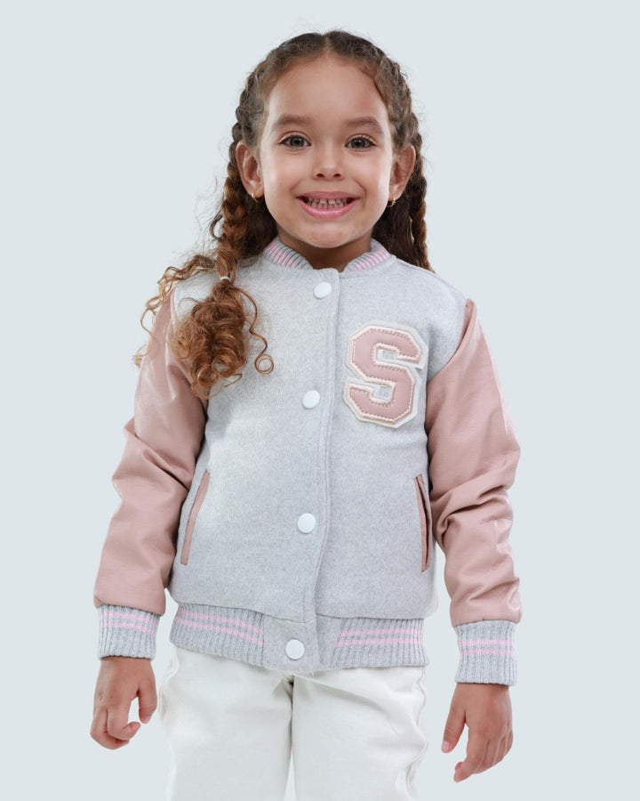 BEISBOLERA GRIS MANGA ROSA
