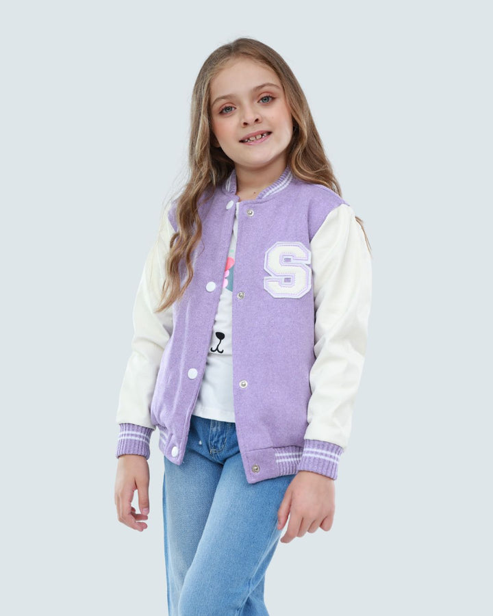 BEISBOLERA LILA MANGA BLANCA