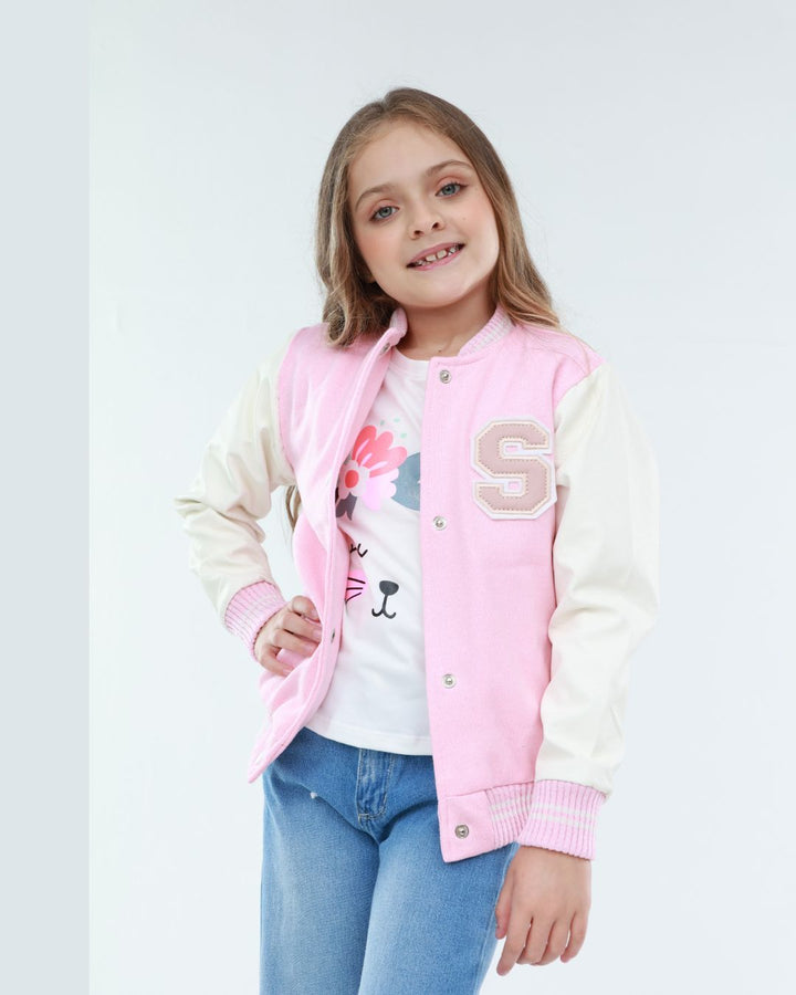 BEISBOLERA ROSA MANGA BLANCA